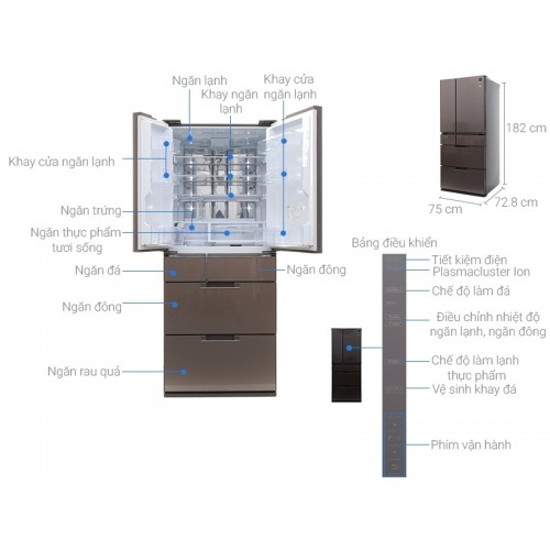 Tủ lạnh 6 cánh Sharp SJ-GF60A-T 601 Lít, J-Tech Inverter