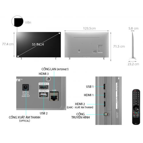 Smart Tivi 4K LG 55 inch 55NANO77TPA NanoCell HDR ThinQ AI