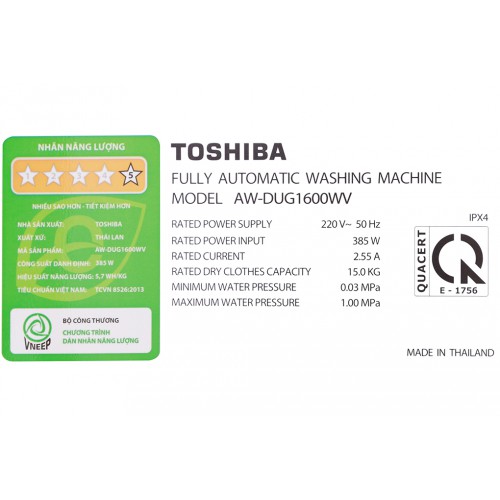 Máy giặt Toshiba Inverter 15 kg AW-DUG1600WV SK