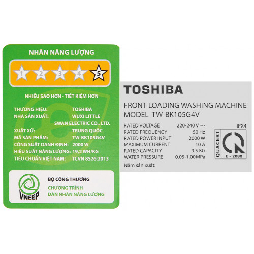 Máy giặt Toshiba Inverter 9.5 Kg TW-BK105G4V(MG) Mới 2020